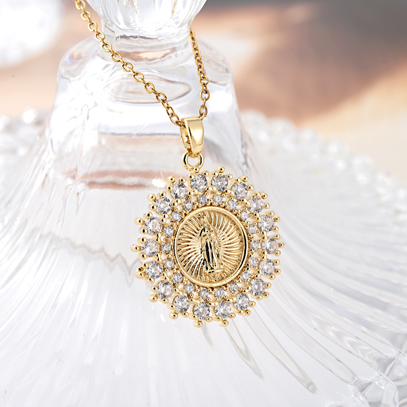 New copper-plated real gold cross faith necklace jewelry for cross-border trade from Europe and America, simple pendant, Southeast Asian trend, versatile, zircon Maria Item Picture