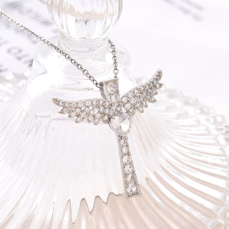 欧美吊坠爆款铜镀真金十字架项链天使之翼简约吊坠东南亚潮流百搭镶锆石详情图5