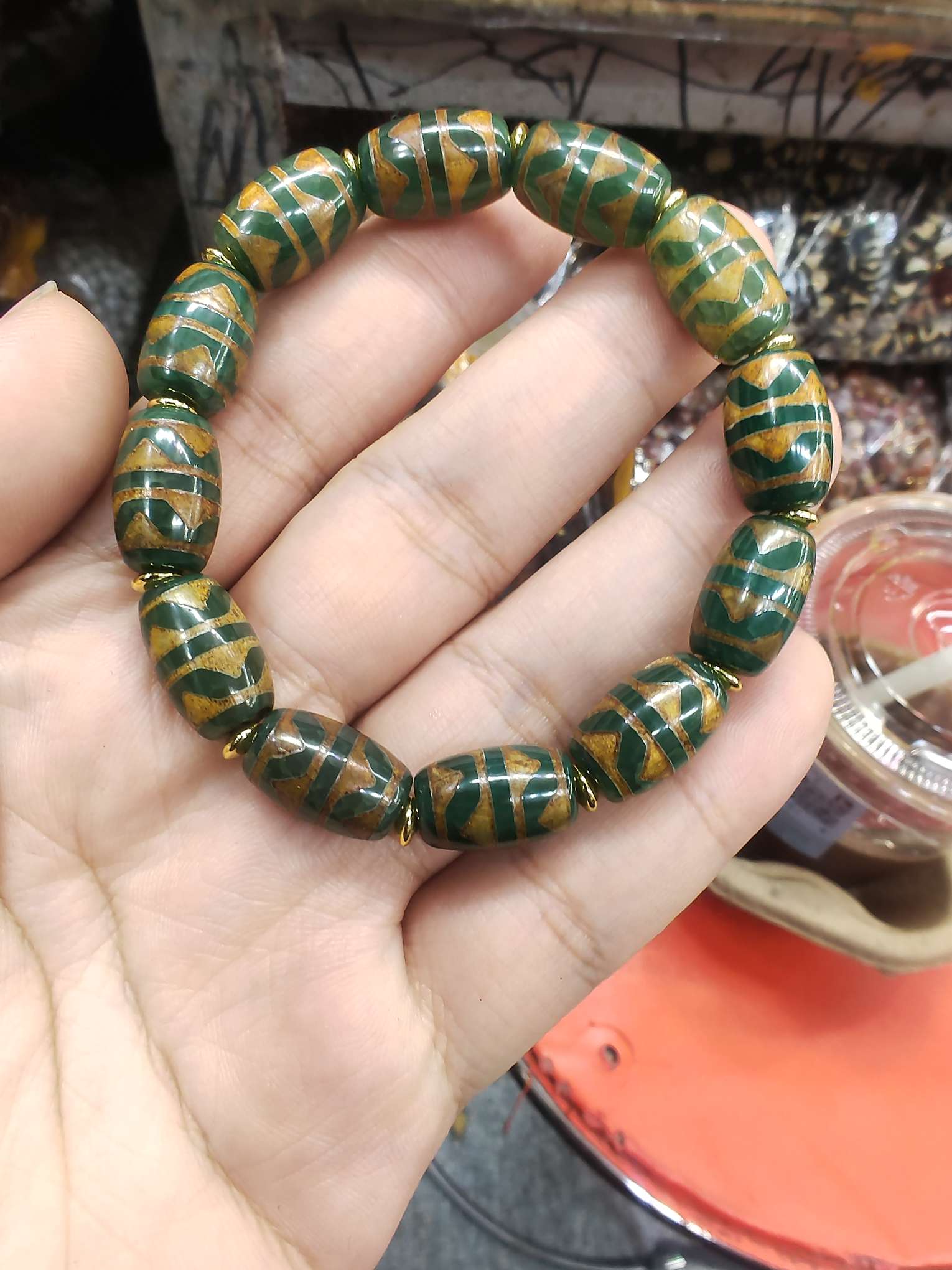 玛瑙天珠手链 翠绿 正绿 双虎牙天珠 手链