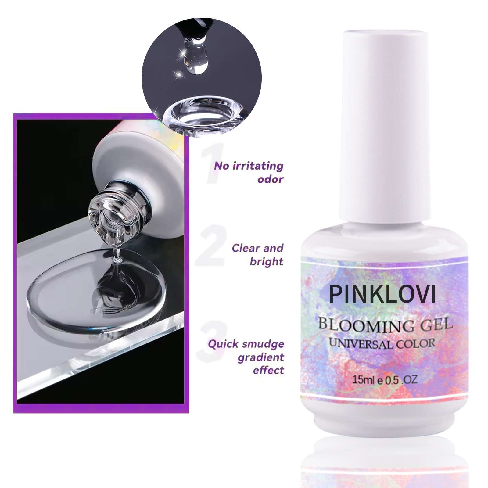 15ml nail polish gel, a transparent color rendering gel, pairs well with any base color to create a gradient blush and marble texture style Gelpolish