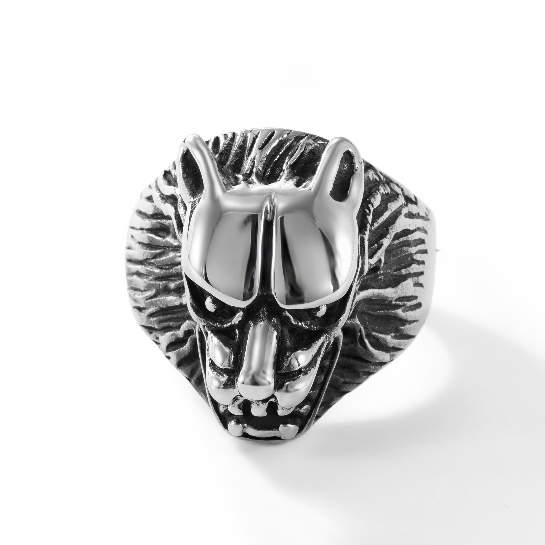 不锈钢铸造狼头戒指 精工抛光闭口钛钢指环 欧美热销 男士朋克夸张复古工艺戒指