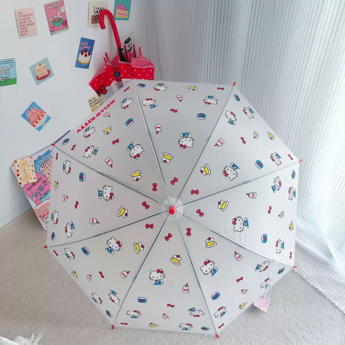 儿童透明正版可爱卡通凯蒂猫长柄伞高颜值磨砂学生自动直柄伞产品图