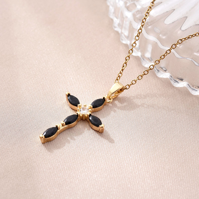 New copper-plated real gold cross necklace jewelry and simple pendant from cross-border Internet celebrities in Europe and America. Southeast Asian trend and versatile zircon inlaid wholesale Specification image