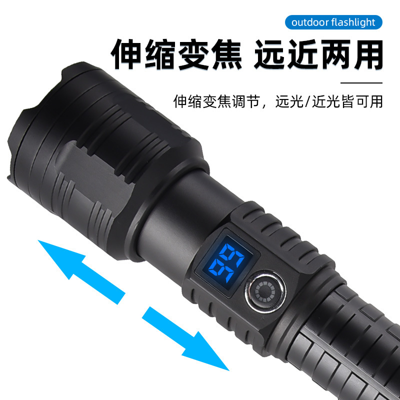 Wholesale white laser sky-piercing cannon, aluminum alloy flashlight, zoom, long-range, battery level display, LED high-intensity flashlight from the manufacturer pic 2