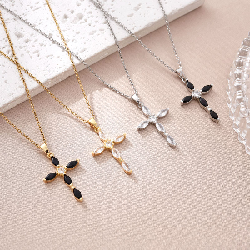 New copper-plated real gold cross necklace jewelry and simple pendant from cross-border Internet celebrities in Europe and America. Southeast Asian trend and versatile zircon inlaid wholesale