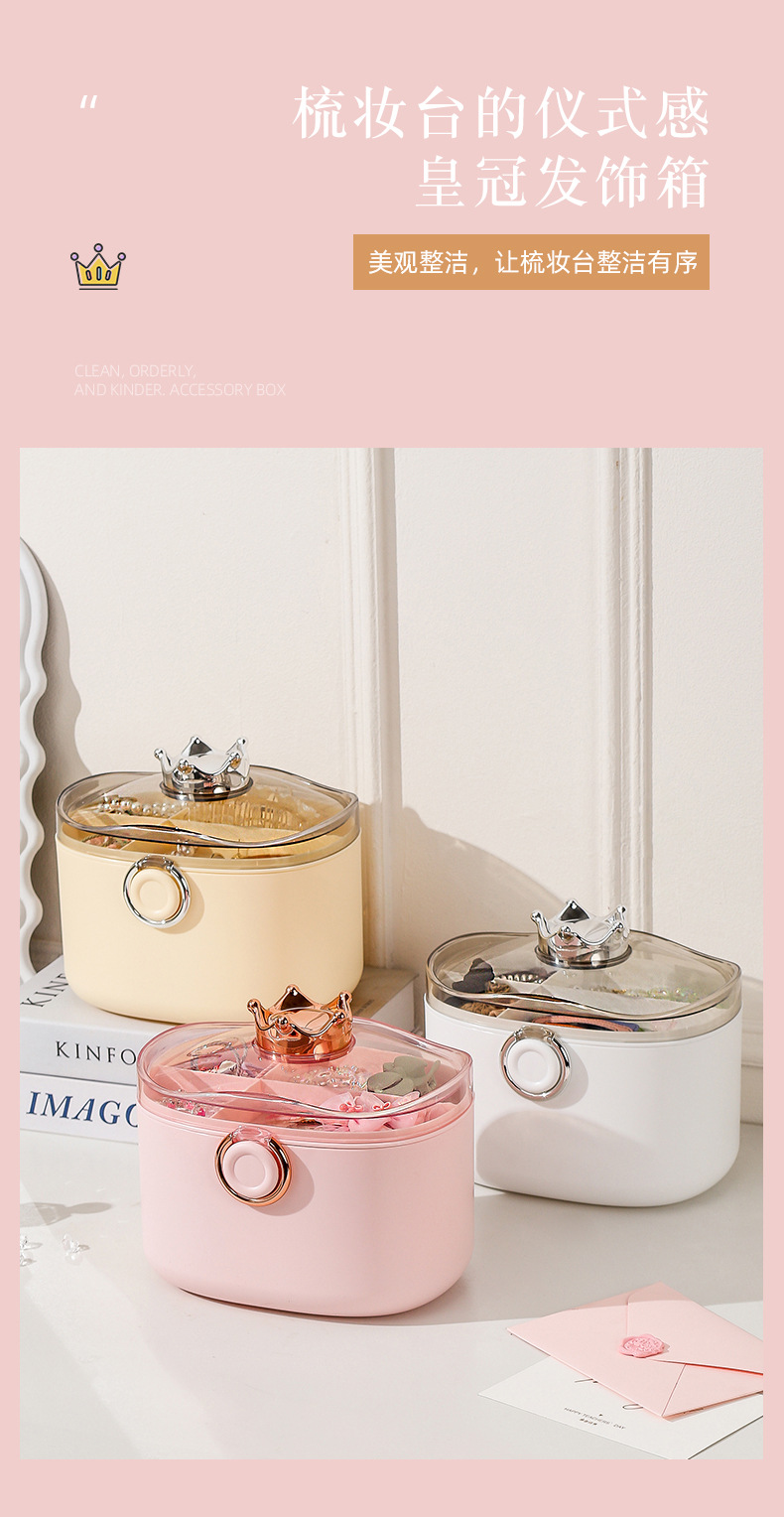 R42-M2401皇冠收纳盒儿童发饰收纳盒皮筋发卡手账可爱头绳饰品桌面百宝箱详情图1