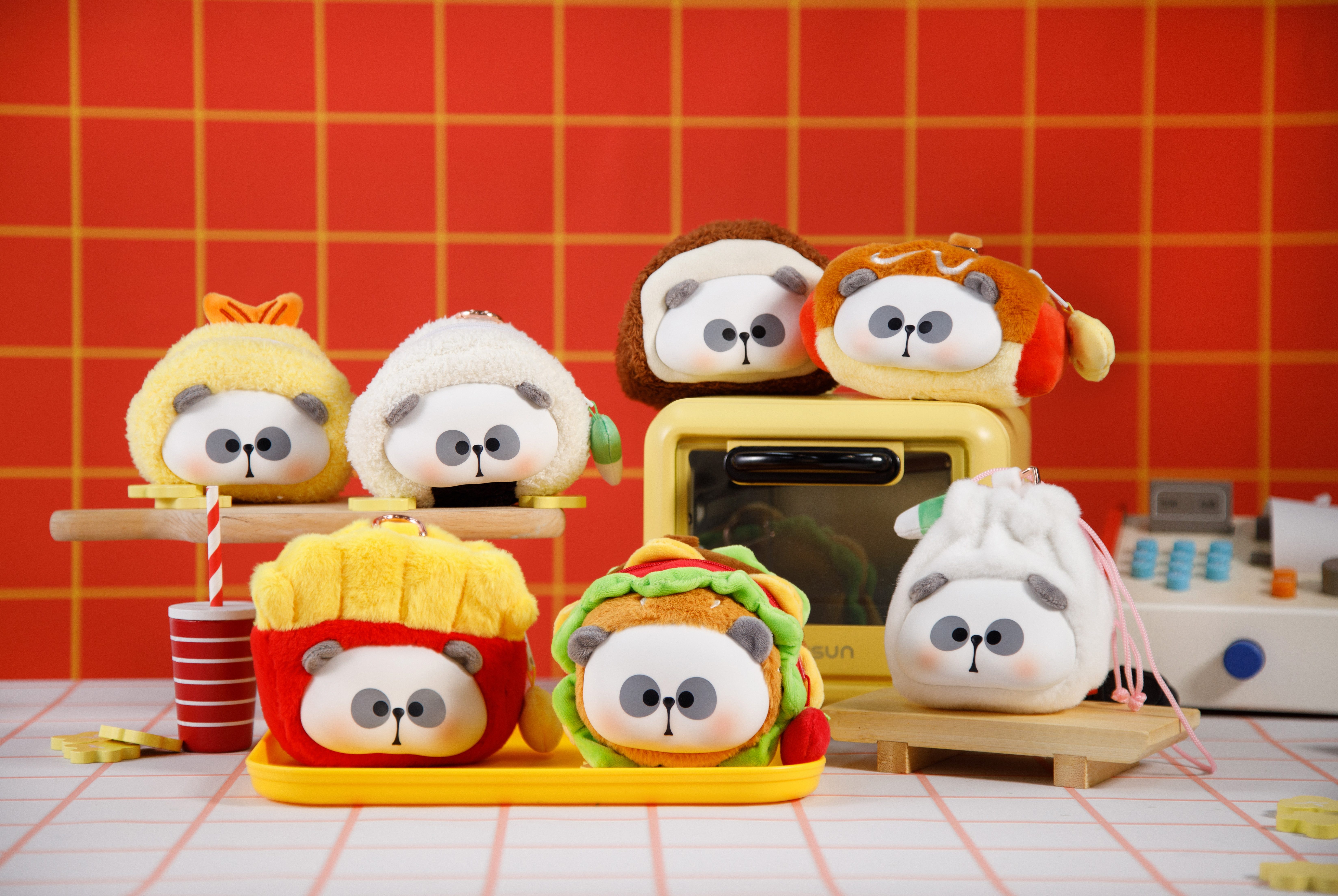 Toycity正版耙老师耙耙今天吃什么系列毛绒盲盒可爱熊猫麦当劳零钱钥匙包礼物