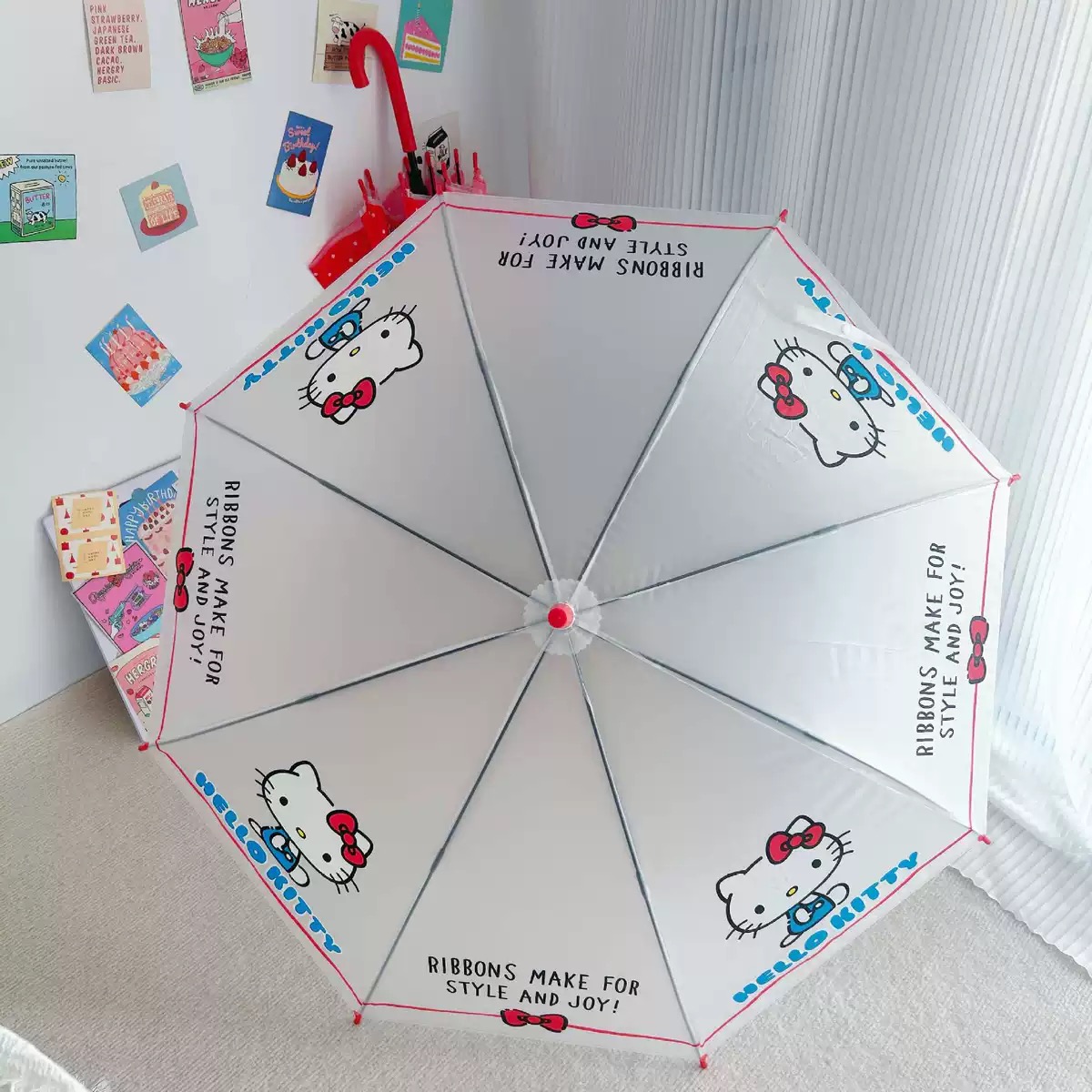 儿童透明正版可爱卡通凯蒂猫长柄伞高颜值磨砂学生自动直柄伞细节图