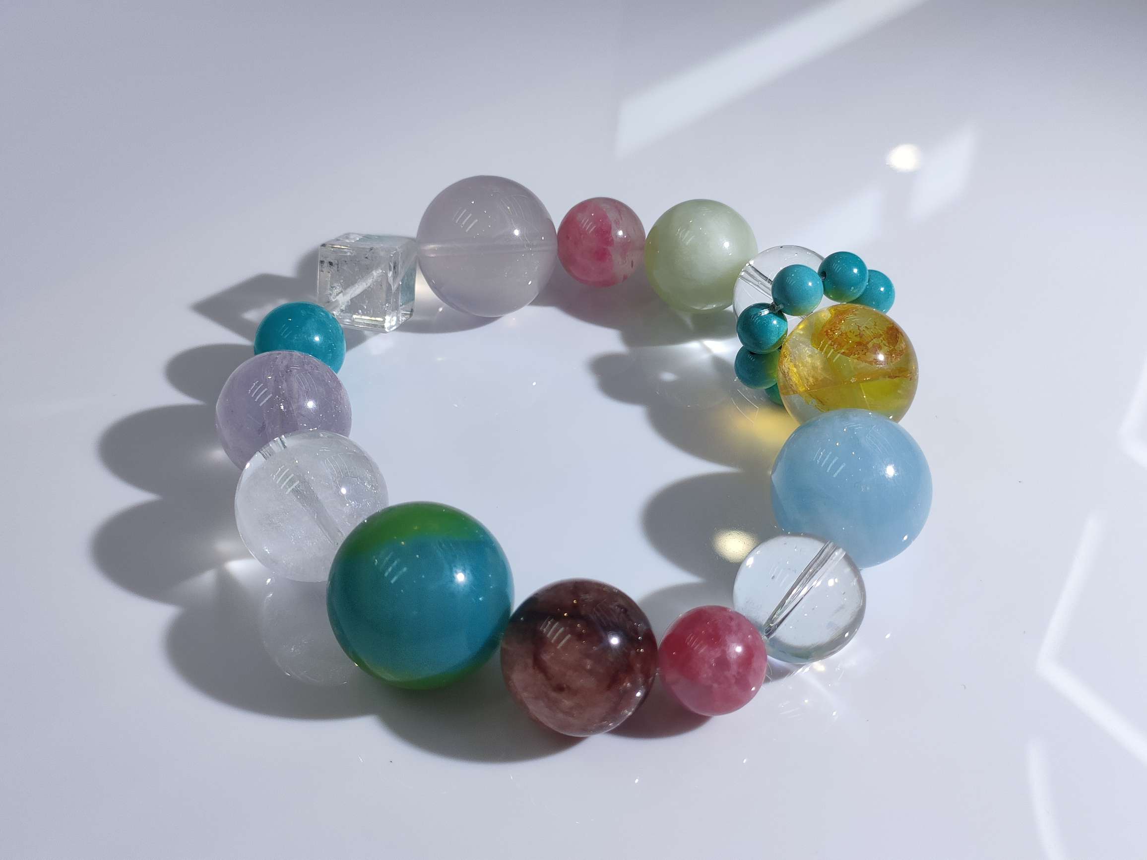 黄水晶白幽灵天然白阿塞拉丝绿萤石粉水晶天河石黄水方糖天然水晶22mm详情图2