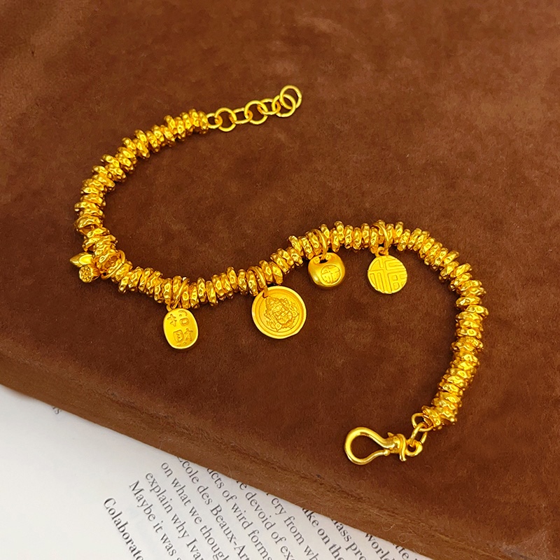 New Chinese-style traditional Chinese style sand gold fat Fortune Yellow Wealth God Two Lives of Happiness coiled bracelet, "Fu" character golden Tuotuo bracelet, female gift sand gold copper Application Scenario