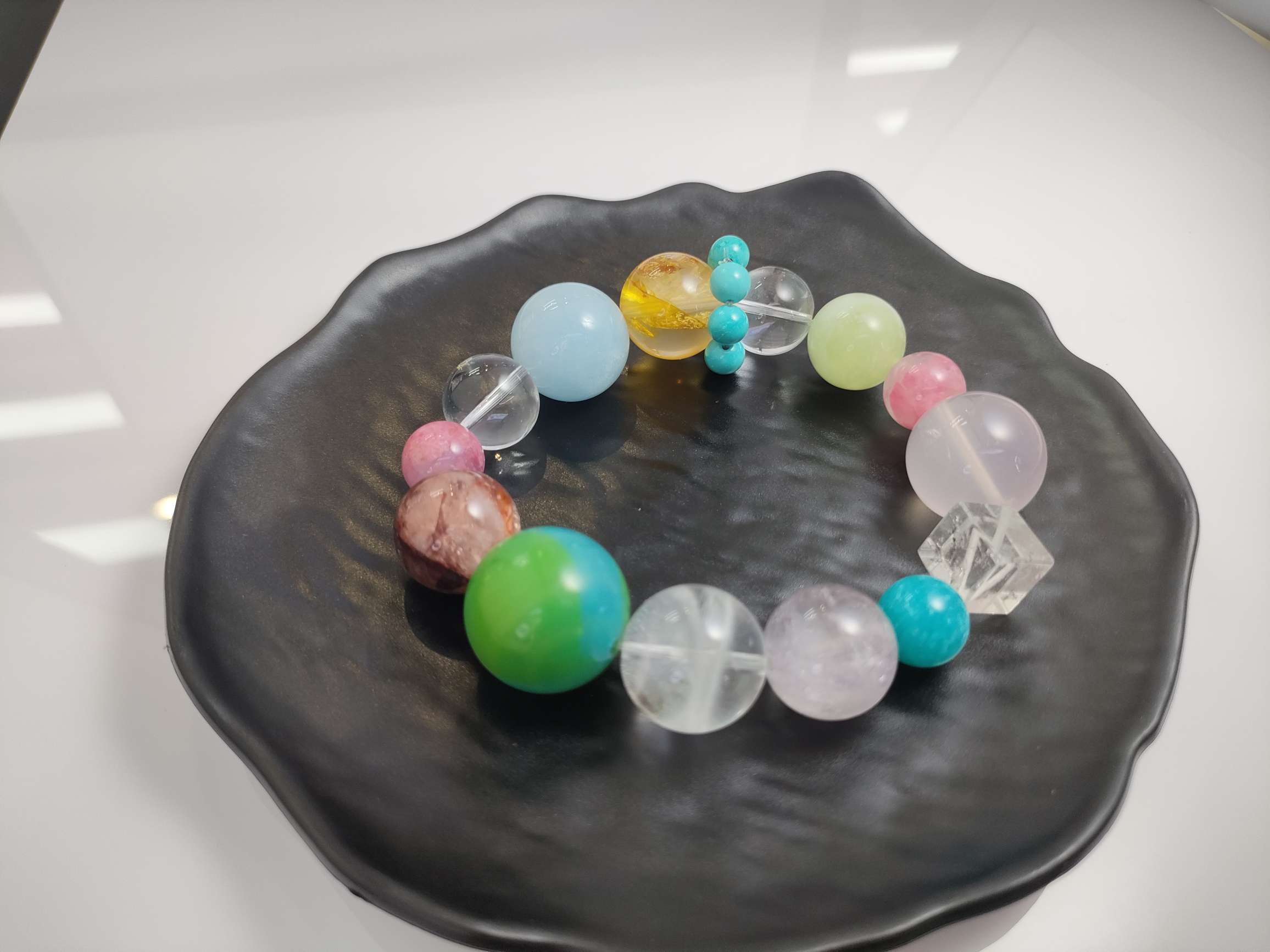 黄水晶白幽灵天然白阿塞拉丝绿萤石粉水晶天河石黄水方糖天然水晶22mm详情图3