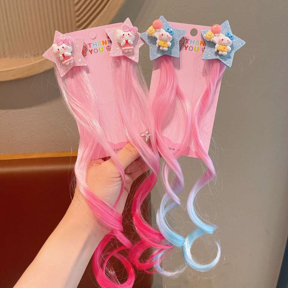 Children's little Pony gradient wig, braided hair clip, girl side clip hair accessory, cute headwear for girls and babies Item Picture