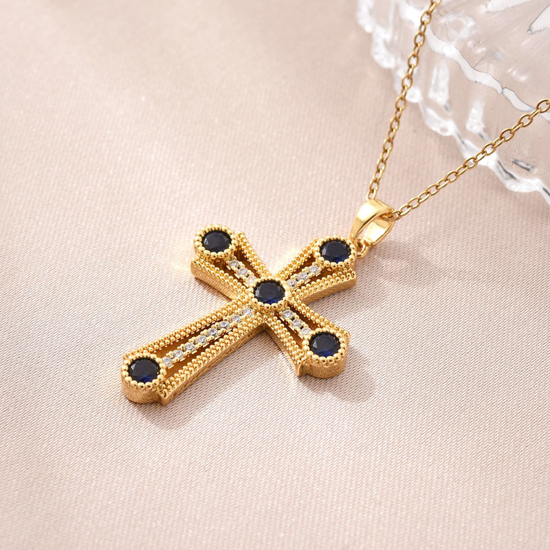 This is a simple and elegant pendant designed for cross-border trade in Europe and America, featuring a copper-plated real gold cross necklace. It is a versatile and trendy Southeast Asian jewelry set with zircon Application Scenario