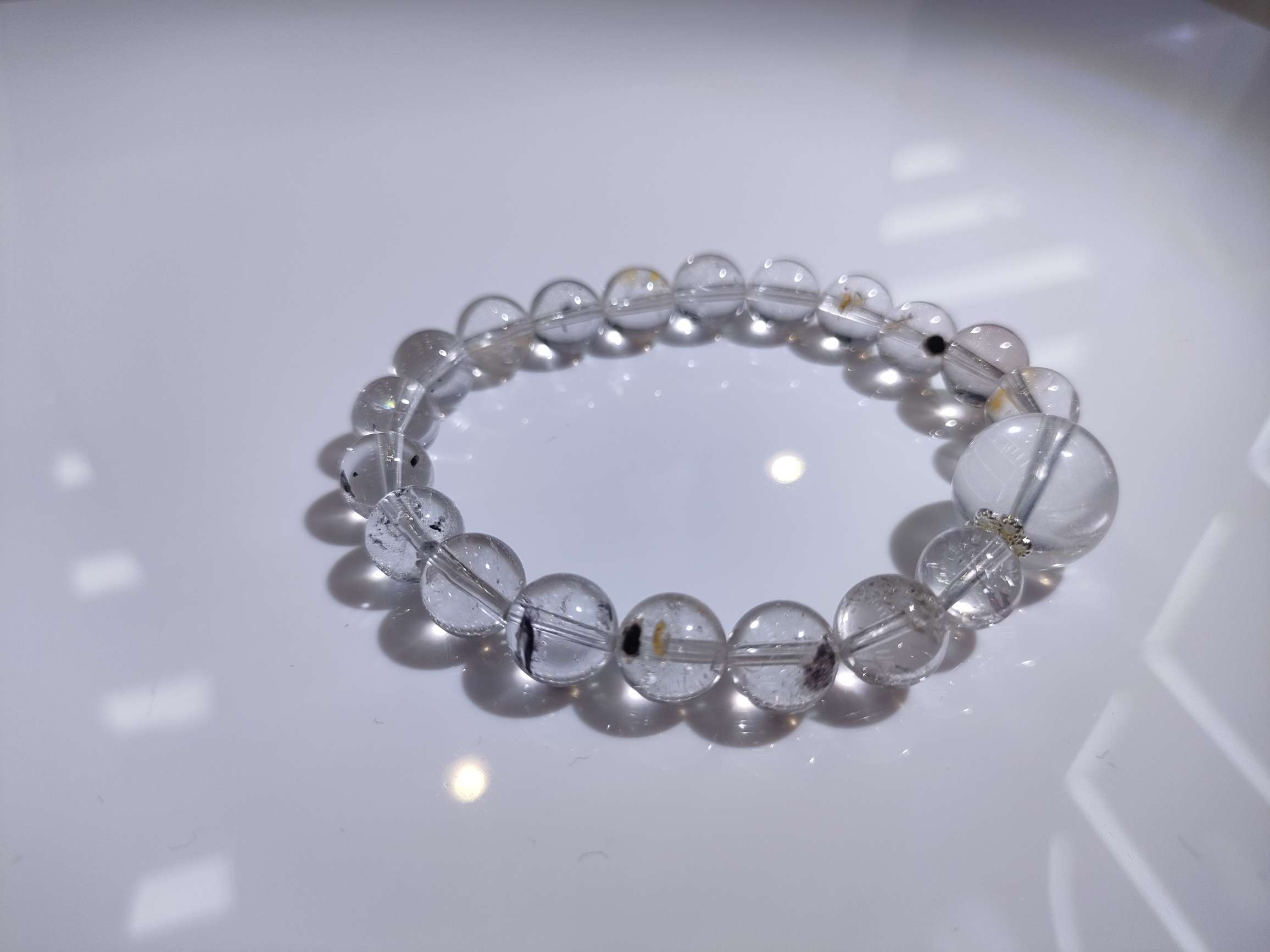 黑闪灵白幽灵天然水晶14mm,顶珠19mm