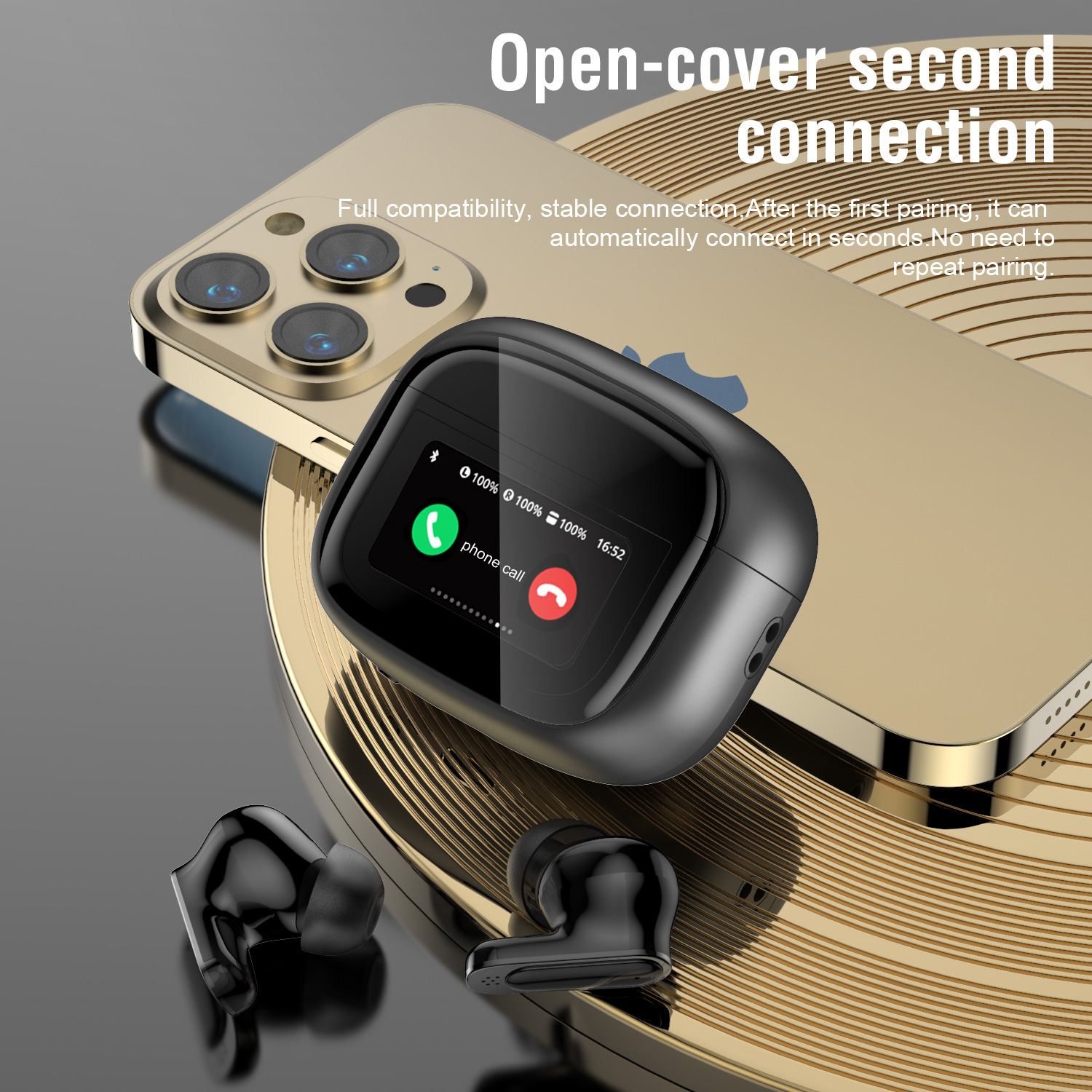 Ai Translation Bluetooth Headphones, Cross-Border Private Model Anc Noise-Cancelling Bluetooth Headphones, Lcd Touch Screen, Tws Wireless Call, Deep Bass, Smart E-Sports Style, Low Latency Specification drawing
