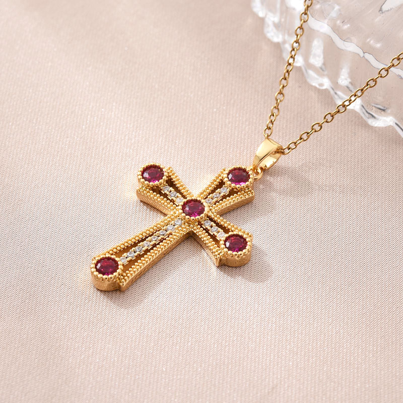 This is a simple and elegant pendant designed for cross-border trade in Europe and America, featuring a copper-plated real gold cross necklace. It is a versatile and trendy Southeast Asian jewelry set with zircon Item Picture