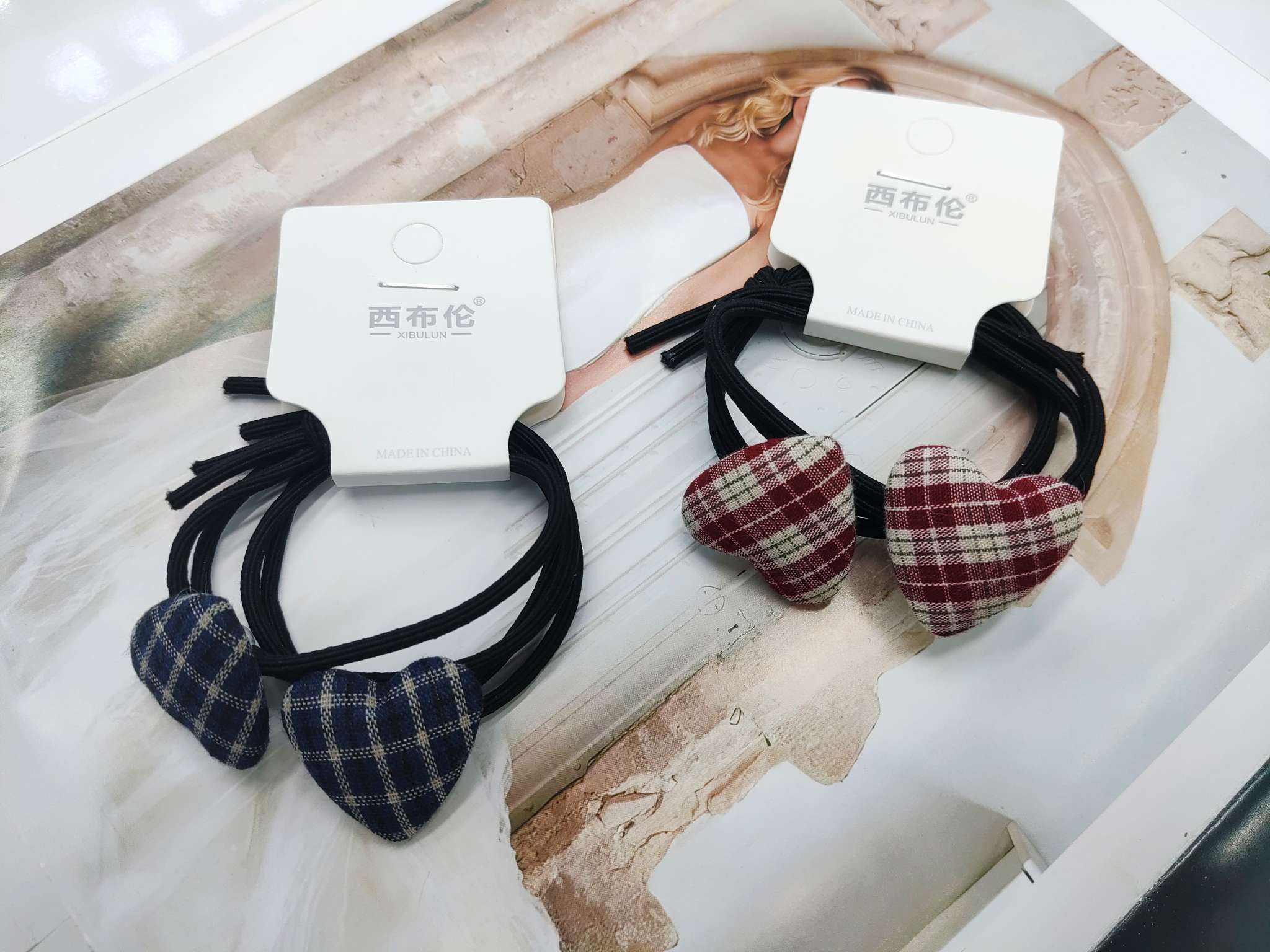 时尚饰品发圈头绳发圈格子布扣子发饰品头饰发饰品发圈头绳简约百搭女款 网络爆款西布伦饰品