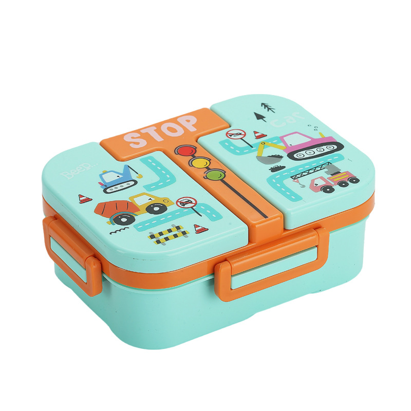 Children's fun plastic lunch box, independent compartments, sealed picnic box, microwave oven-heated student lunch box, with folding spoon lunch box detail image 2