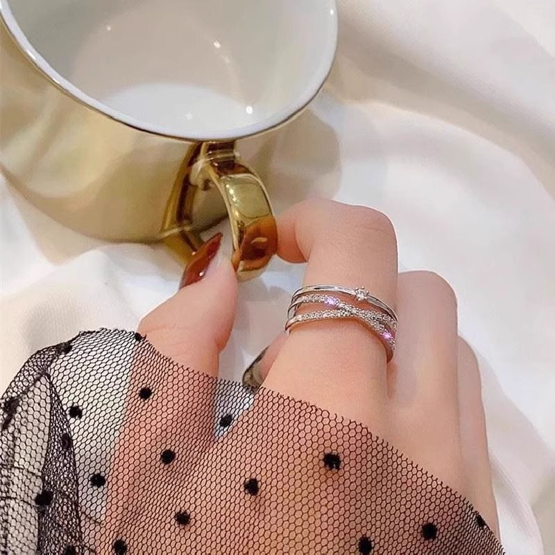 A female cross-zirconia double-layered ins niche and cold style index ring for your girlfriend on Valentine's Day detail image 7