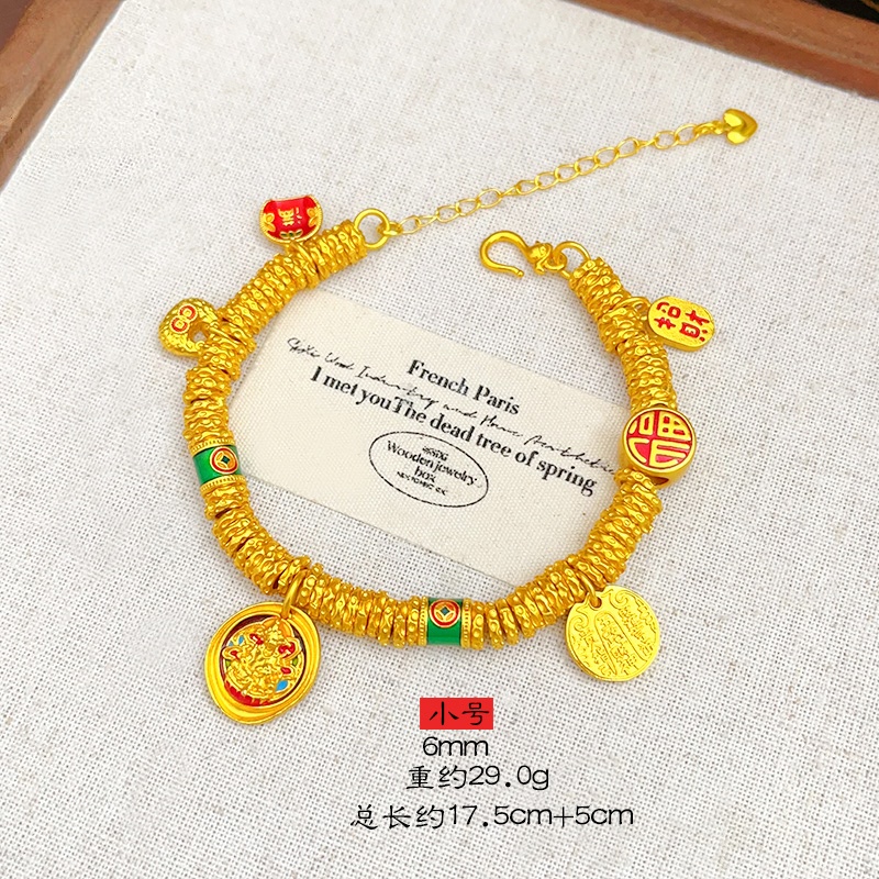 Wei Xue's same style of sand gold enamel yellow Wealth God Little Fat Fortune winding bracelet, Chinese-style five-way wealth God bracelet for your girlfriend detail image 4