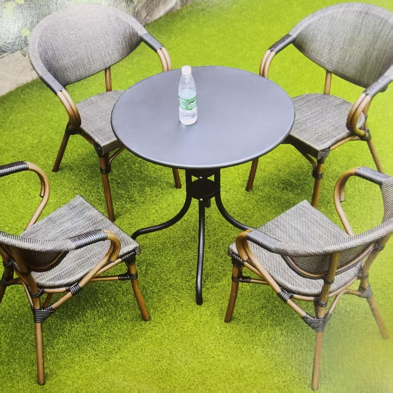 Outdoor leisure furniture: metal tables, chairs, rattan sofas, swings, sun umbrellas, outdoor tents