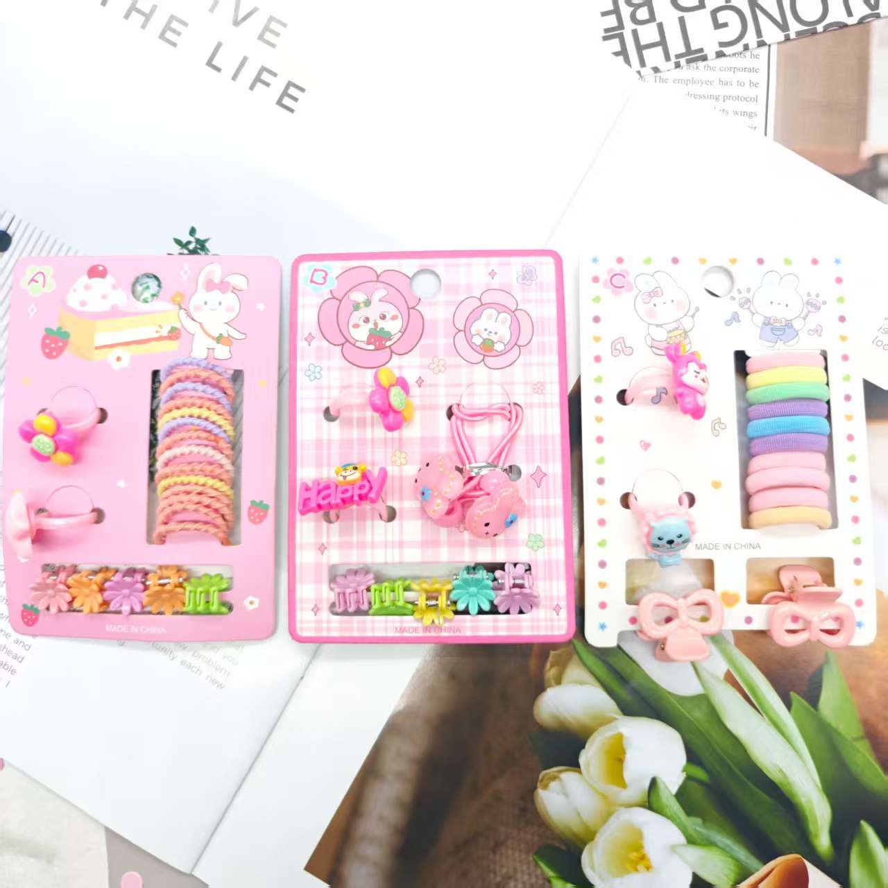 菲来雅女士拼接发绳韩版头绳发箍发饰简约百搭潮流头饰配饰套装