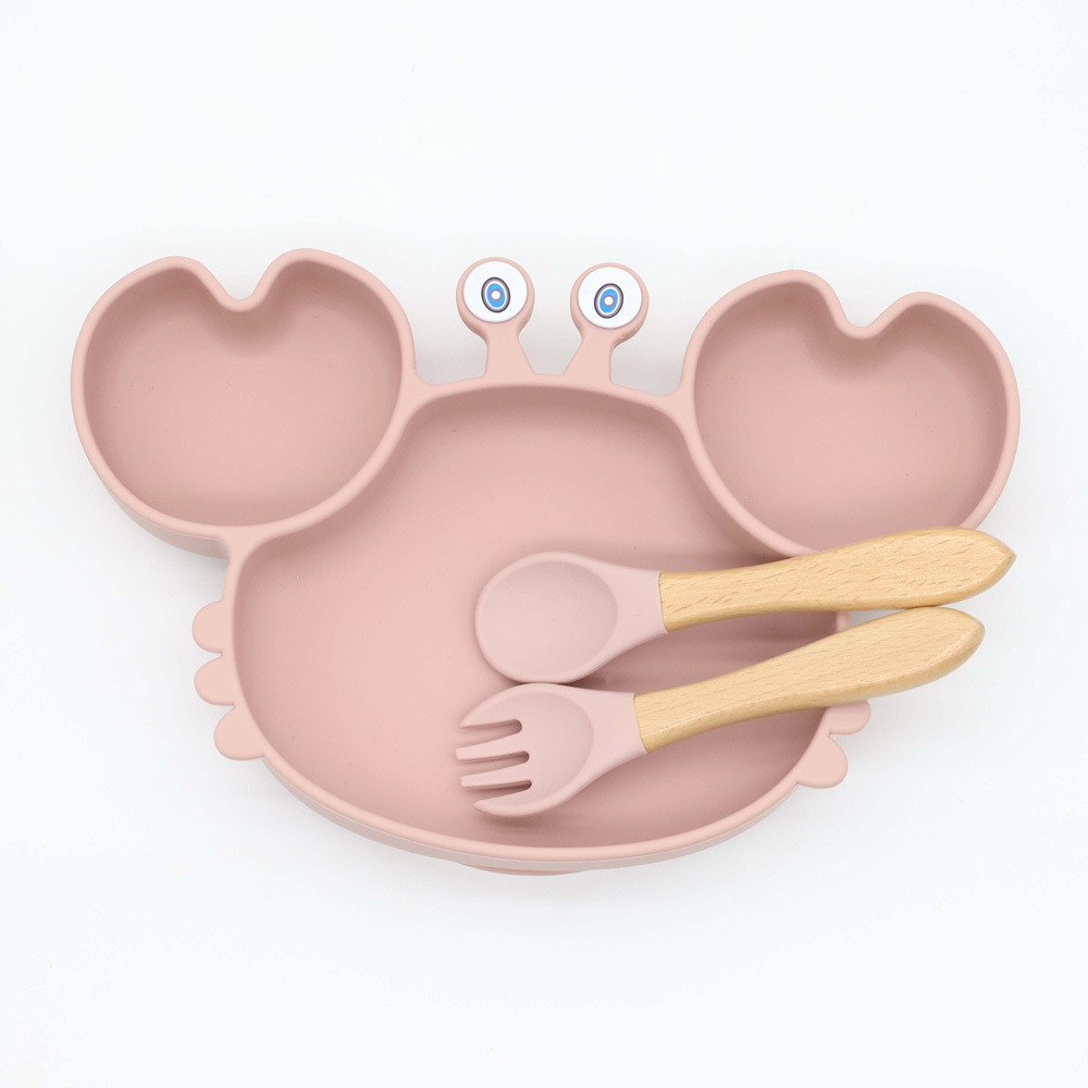 儿童硅胶环保健康餐盘-螃蟹（粉）