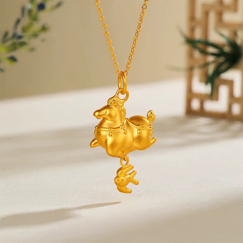 金店同款新中式国风设计感民族风马踏飞燕精致沙金锁骨项链批发女 首饰