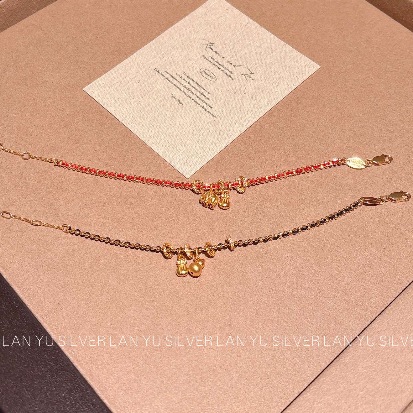 S925通体纯银电镀真金小象葫芦福袋手链时尚女士手链饰品潮流款