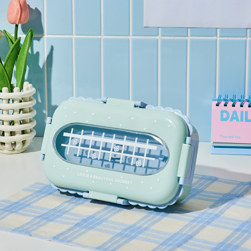 M04-6382 stainless steel lunch box, portable and creative fruit lunch box, compartmentalized lunch box with tableware Application Scenario