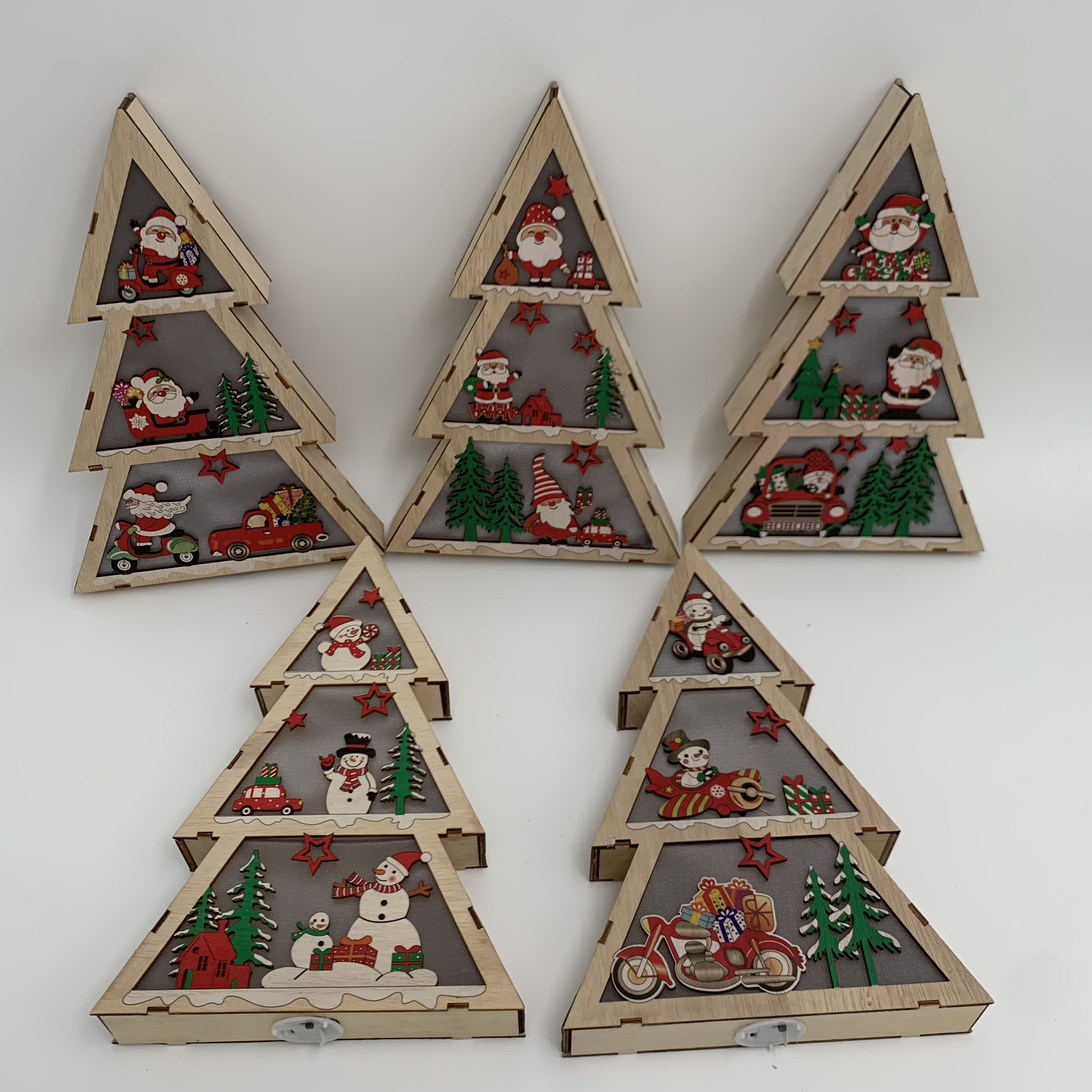 Christmas decorative items with lights, Christmas tree shapes, Santa Claus and snowman Item Picture