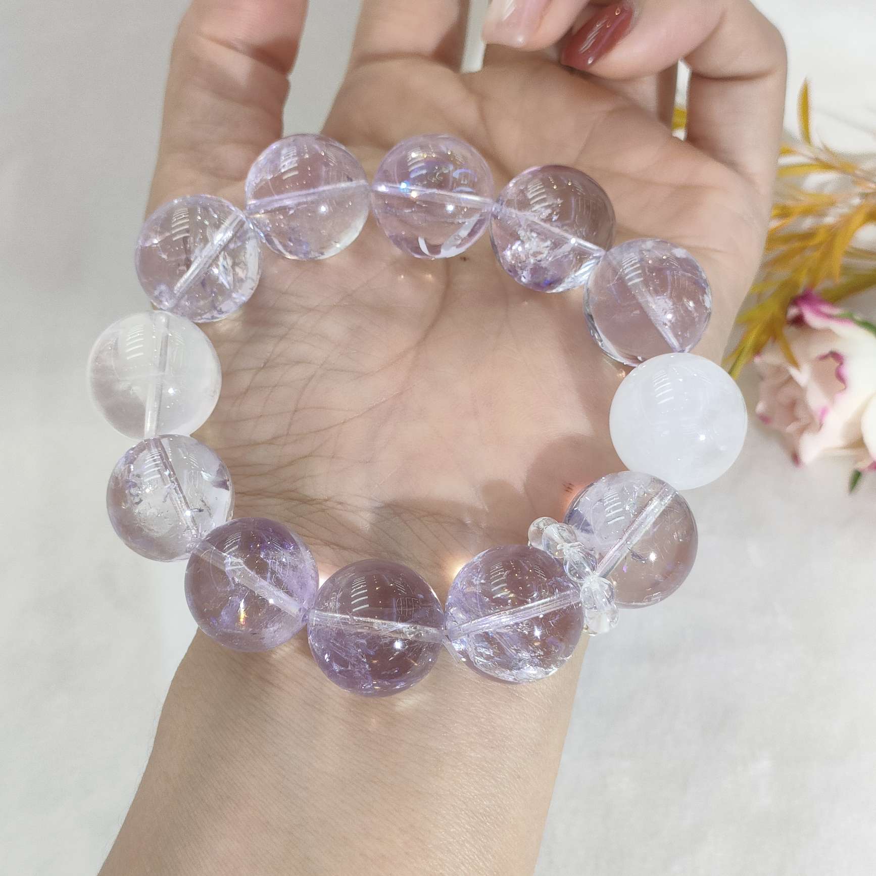 薰衣草紫水晶白幽灵天然水晶22mm水晶手串详情4