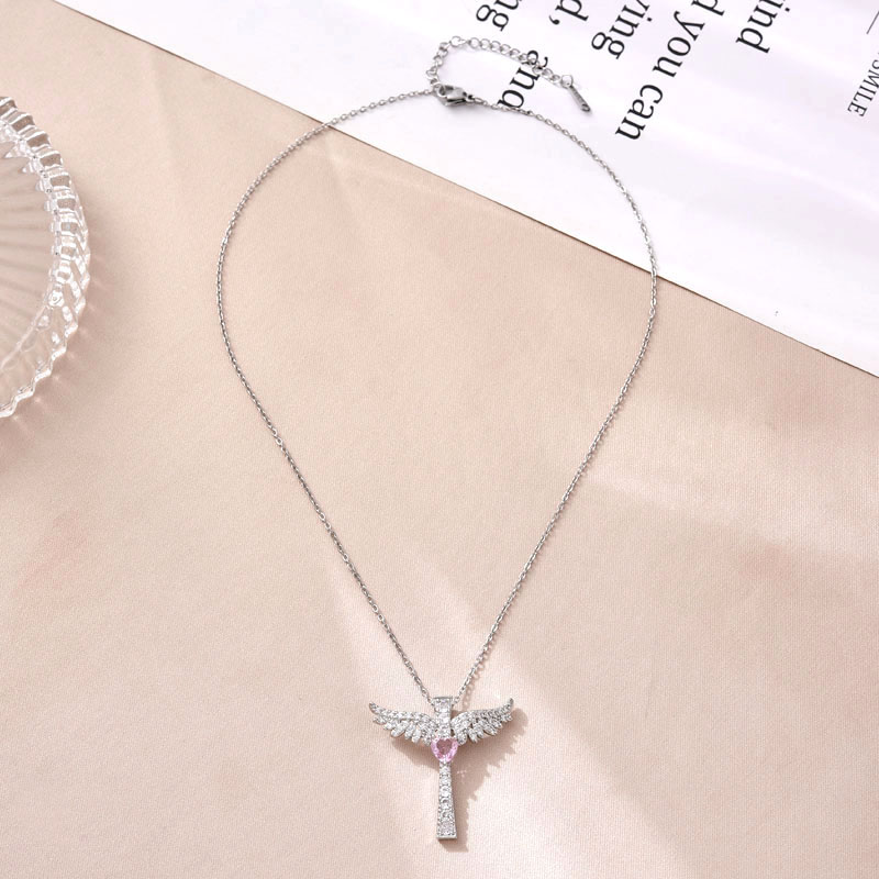 欧美吊坠爆款铜镀真金十字架项链天使之翼简约吊坠东南亚潮流百搭镶锆石详情7