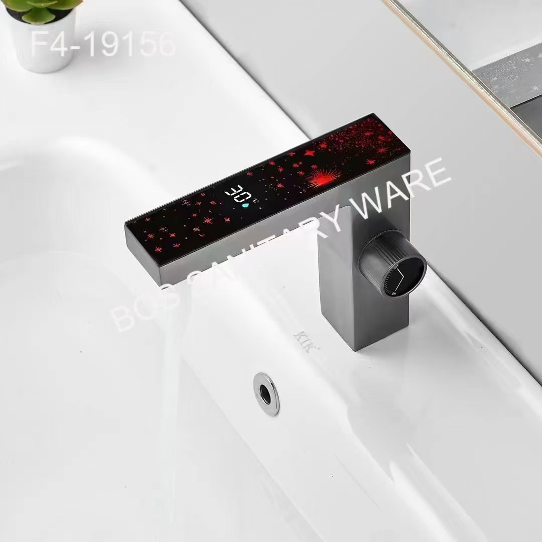 Full sky Star ambient light digital display faucet, space aluminum LED intelligent display temperature, cold and hot water basin faucet