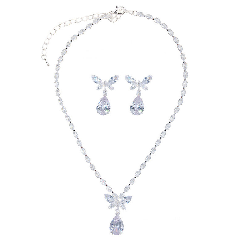 New cross-border two-piece set for brides, wedding banquets and parties, full zircon bow pendant jewelry set, shining and exquisite accessories for women