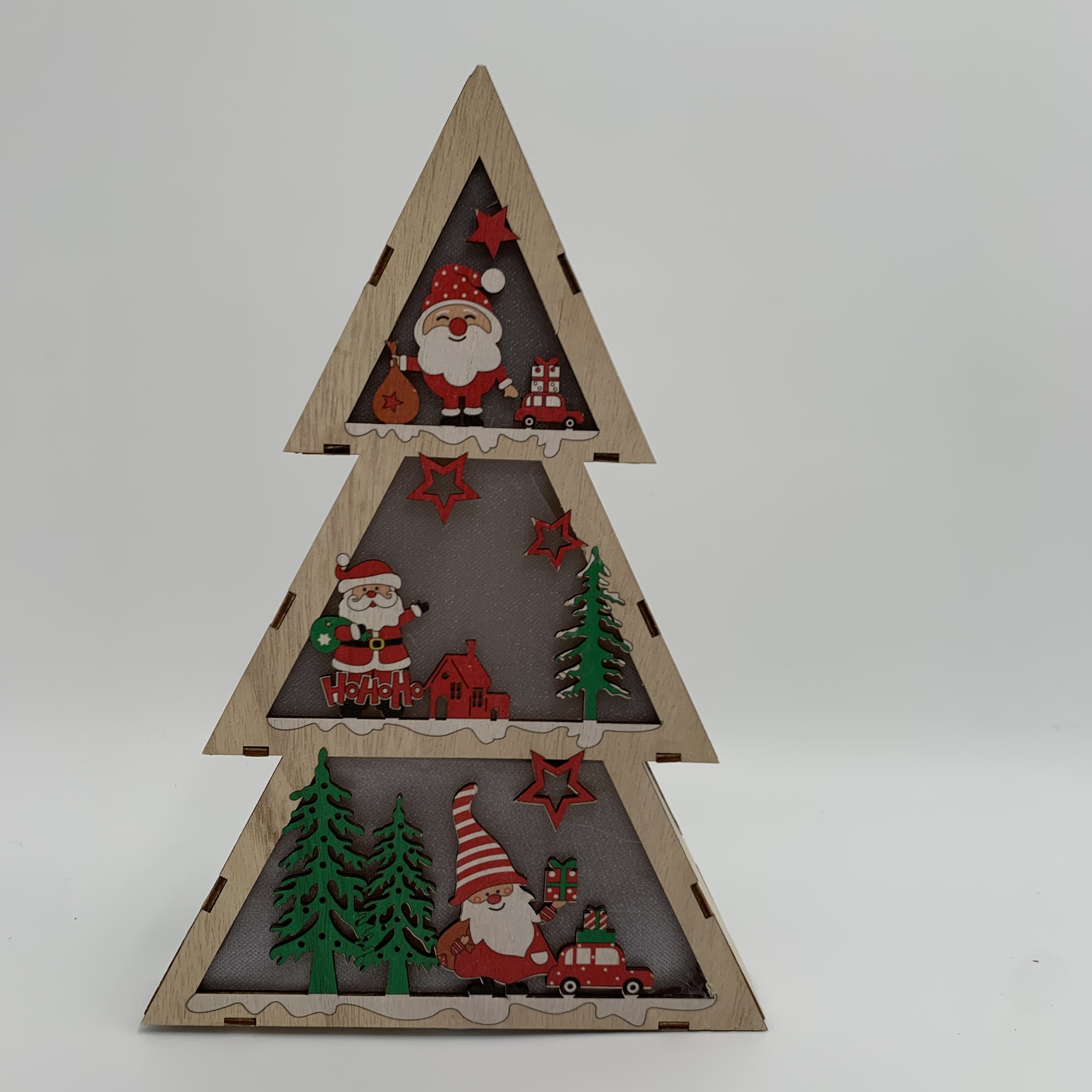 Christmas decorative items with lights, Christmas tree shapes, Santa Claus and snowman details Picture