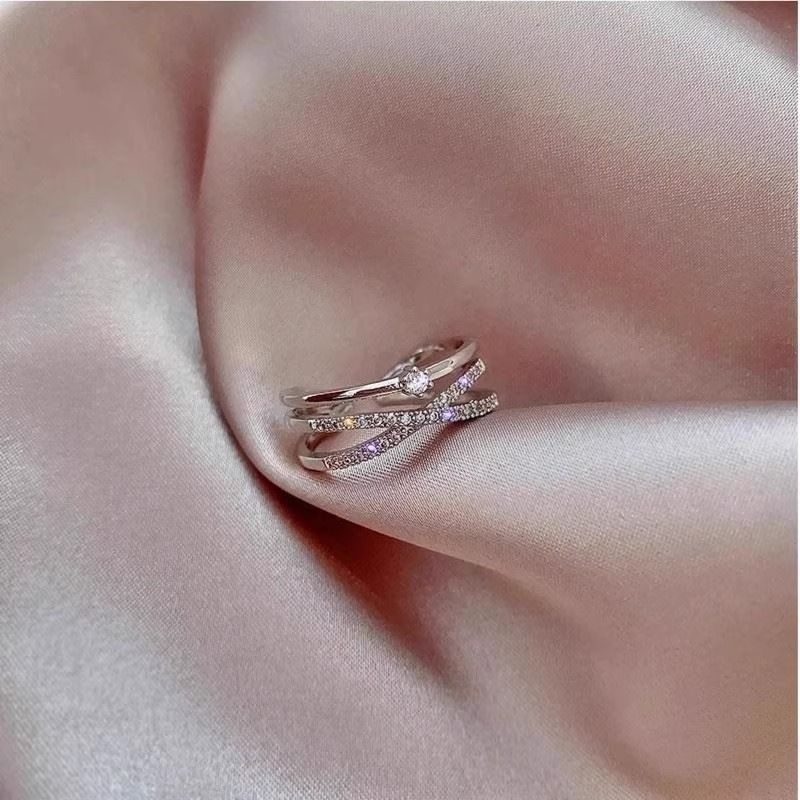 A female cross-zirconia double-layered ins niche and cold style index ring for your girlfriend on Valentine's Day detail image 5