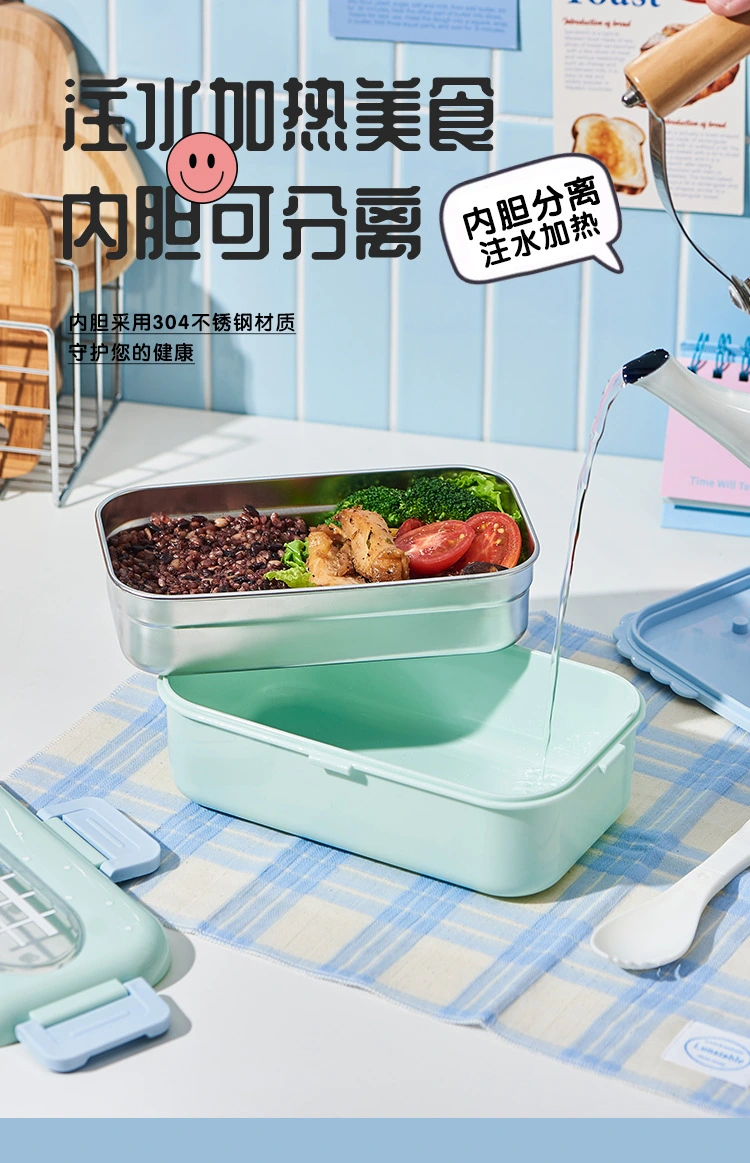 M04-6382 stainless steel lunch box, portable and creative fruit lunch box, compartmentalized lunch box with tableware detail image 9