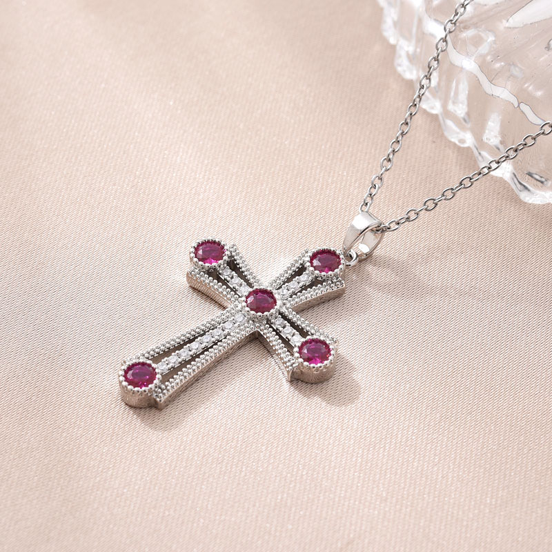 This is a simple and elegant pendant designed for cross-border trade in Europe and America, featuring a copper-plated real gold cross necklace. It is a versatile and trendy Southeast Asian jewelry set with zircon Specification image