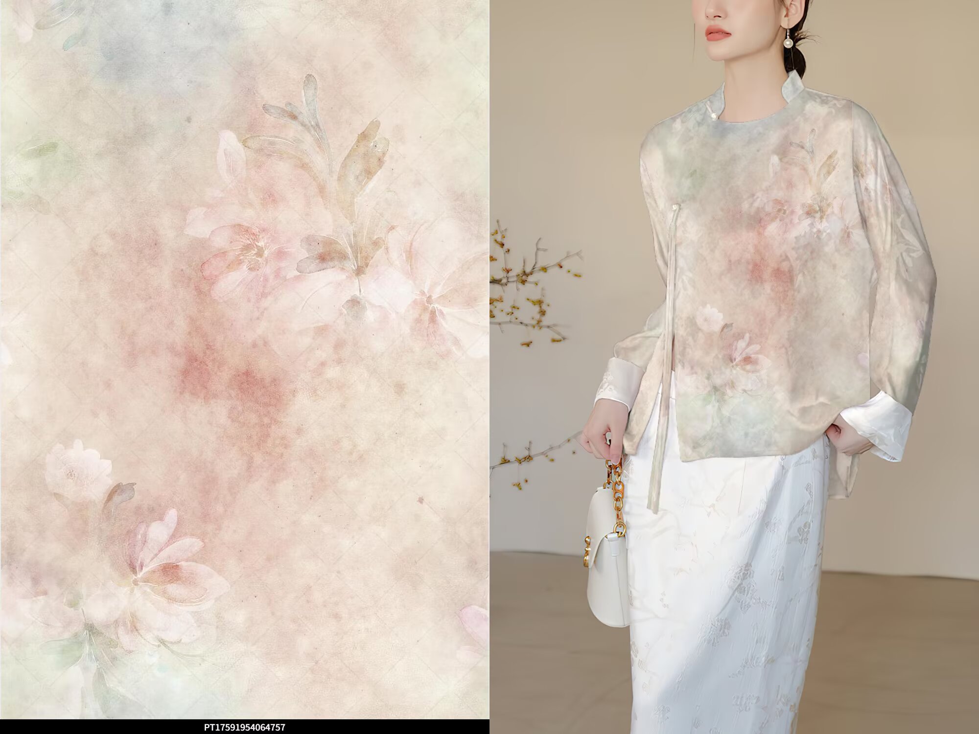 2025国风秋冬人丝雪尼尔金属丝印花布色丁印花面料数码印印花布匹印花面料30