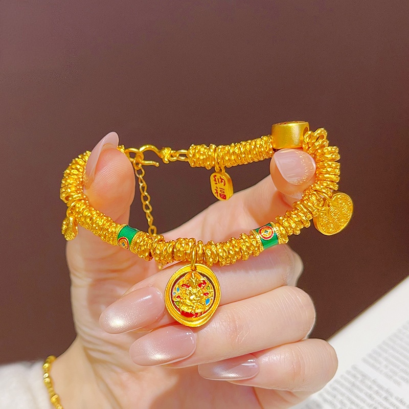 韦雪同款沙金珐琅彩黄财神小胖福盘缠手链国风五路财神手串送女友