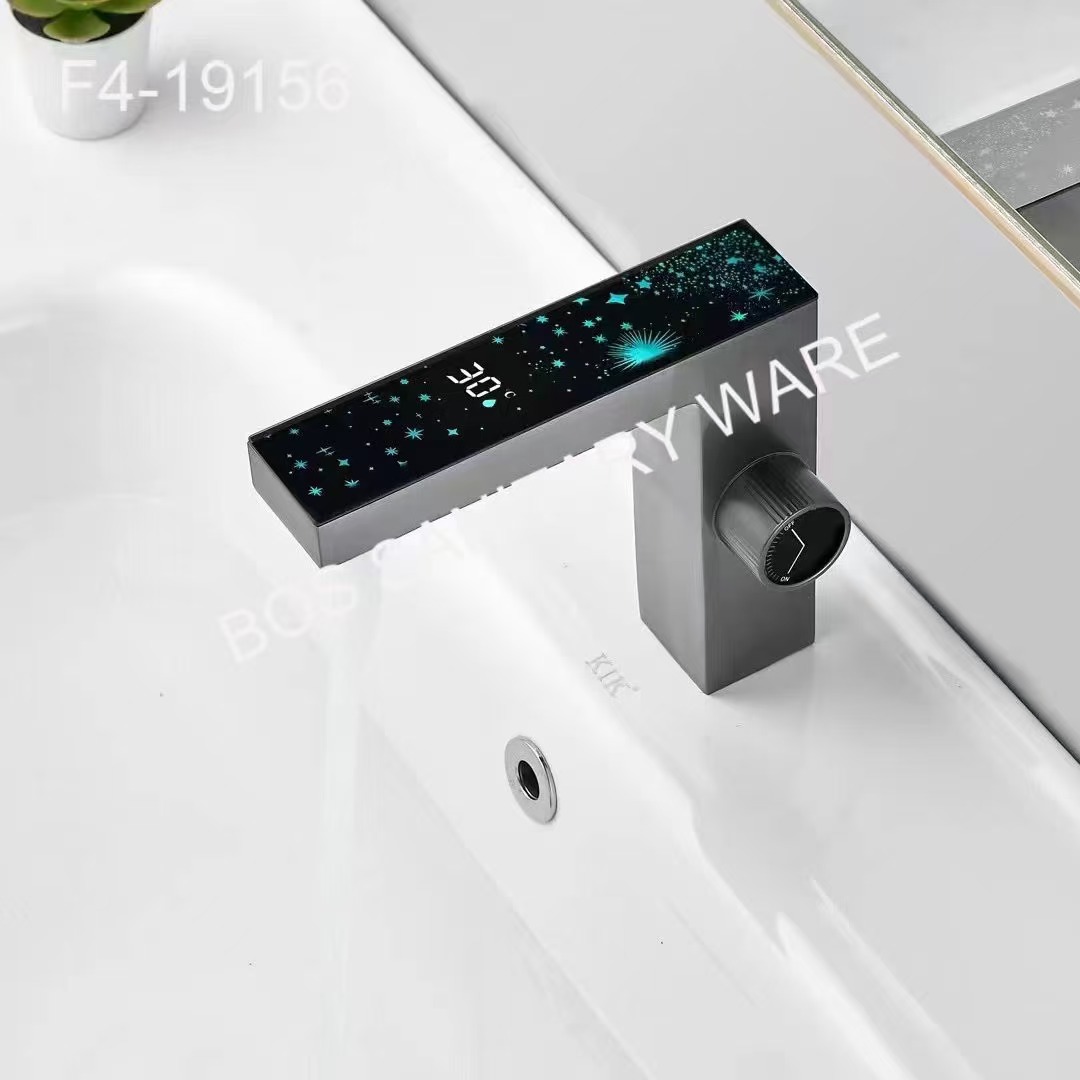 Full sky Star ambient light digital display faucet, space aluminum LED intelligent display temperature, cold and hot water basin faucet pic 3