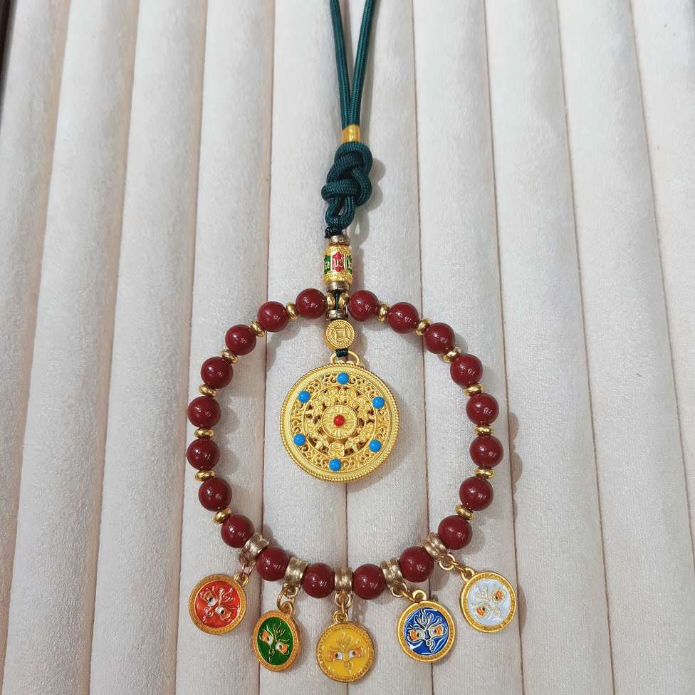 五路财神吞金兽挂件朱砂挂件马到成功五福圆满福锁双玉算盘