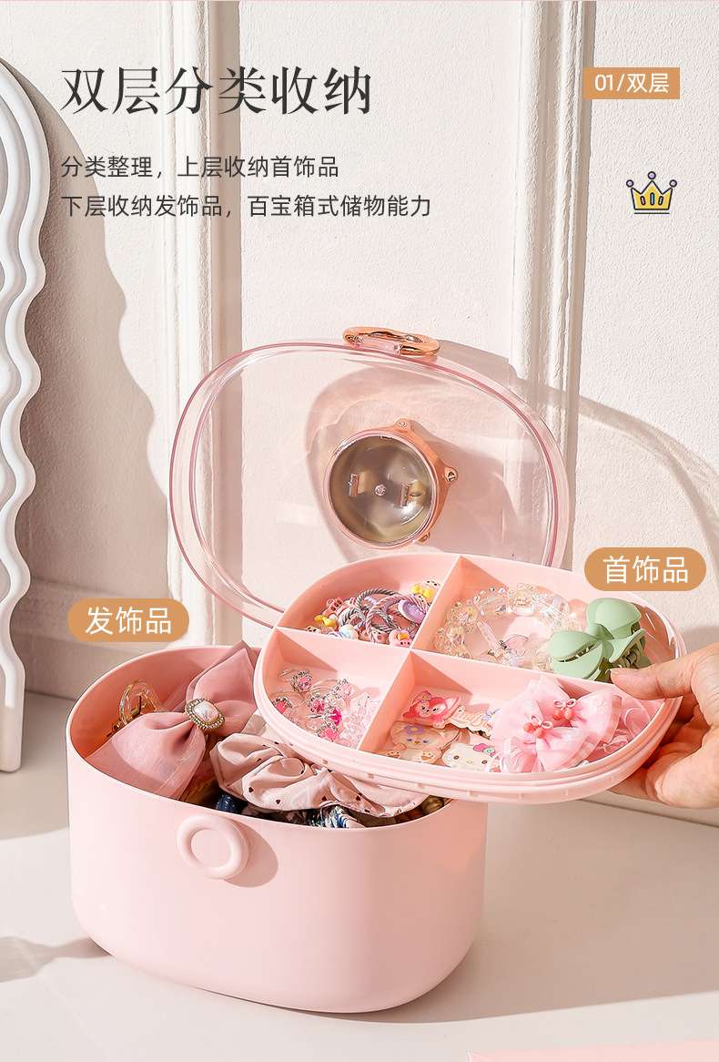 R42-M2401皇冠收纳盒儿童发饰收纳盒皮筋发卡手账可爱头绳饰品桌面百宝箱详情图4