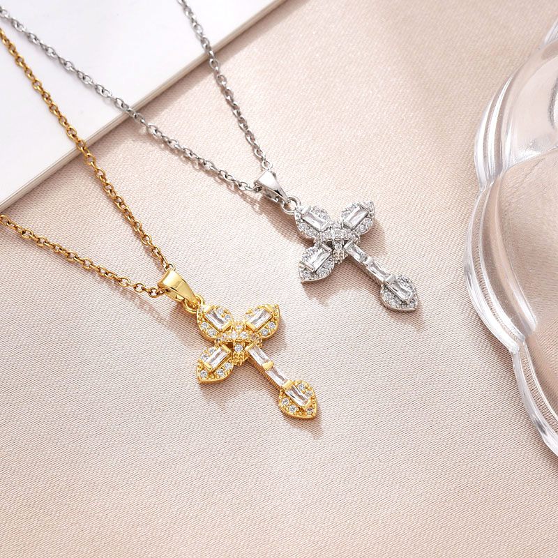 欧美跨境新品铜锆石十字架项链时尚高级感设计百搭