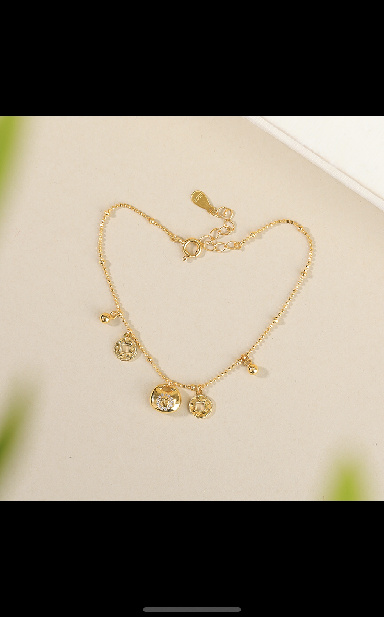 手链饰品手链S925银镀18K金福袋铜钱