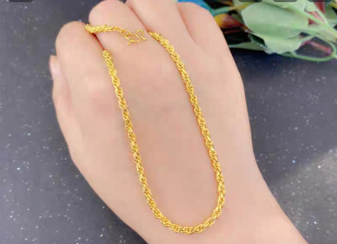 外贸专供，沙金百搭镀金锁骨链久不掉色女士项链素链拧丝麻花马鞭男拧绳链潮流饰品细节图