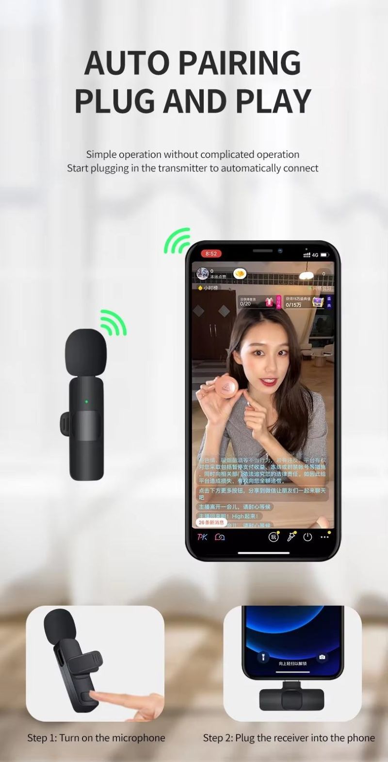 Wireless Microphone K8 Wireless Microphone Type-C IOS Auto-syncs Microphone for Video Recording Vlog K8 K9 Application Scenario