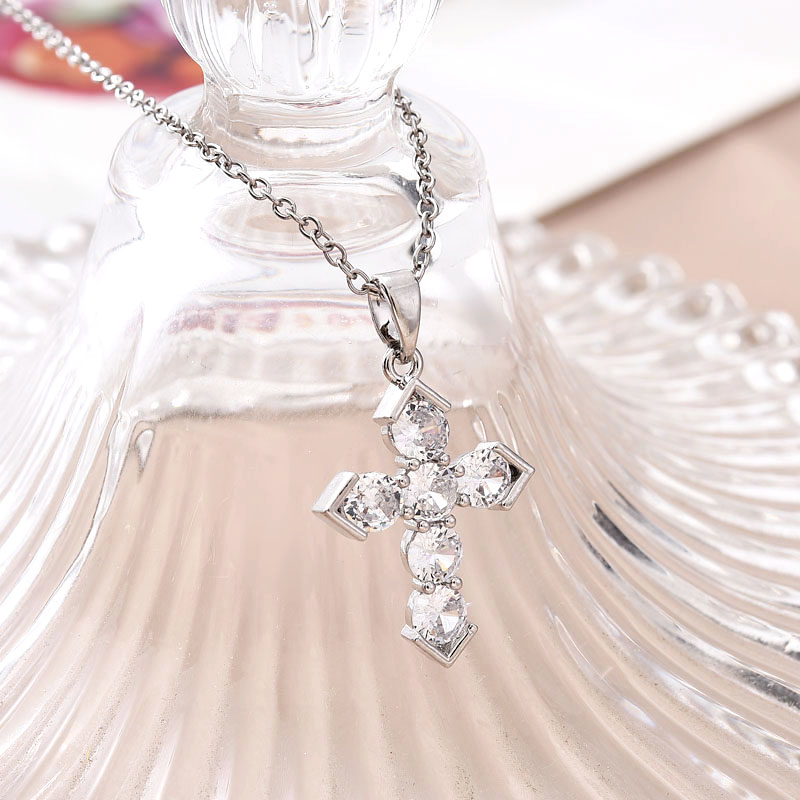 欧美跨境希音新款铜镀真金十字架项链饰品简约吊坠东南亚潮流百搭镶锆石详情2