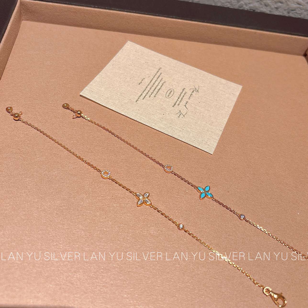 S925通体纯银电镀真金锆四叶草锆石手链女时尚简约百搭饰品